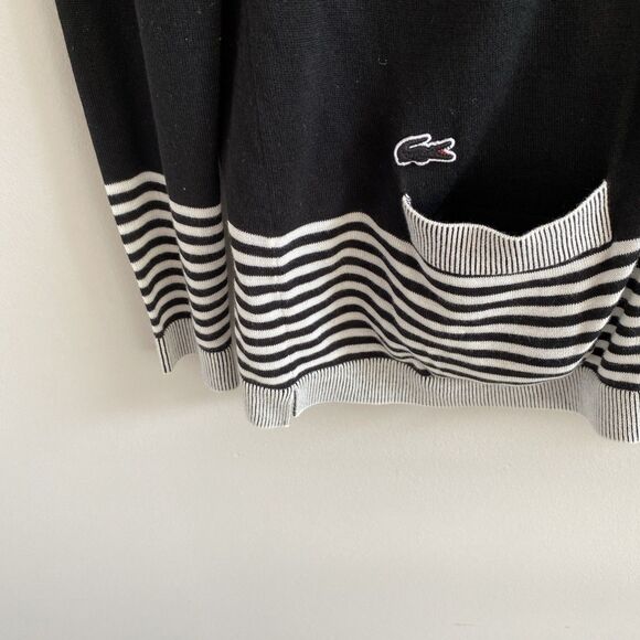 LACOSTE Black Button Cardigan Sweater 100% Cotton Pockets Croc Logo Size 36 - Picture 2 of 5